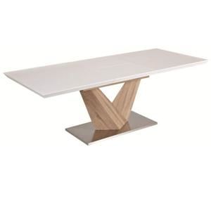 Jedálenský stôl, biela extra vysoký lesk HG/dub sonoma, DURMAN