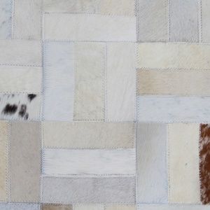 Luxusný kožený koberec, biela/sivá/hnedá, patchwork, 70x140, KOŽA TYP 1