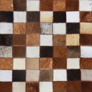 TEMPO KONDELA Luxusný kožený koberec, hnedá/čierna/biela, patchwork, 144x200, KOŽA TYP 3