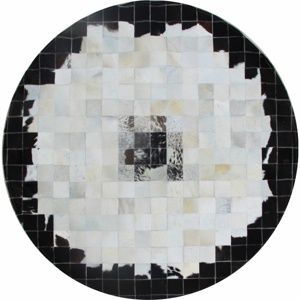 TEMPO KONDELA Luxusný kožený koberec, čierna/béžová/biela, patchwork, 150x150, KOŽA TYP 9