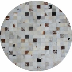 TEMPO KONDELA Luxusný kožený koberec, biela/sivá/hnedá, patchwork, 150x150, KOŽA TYP 10