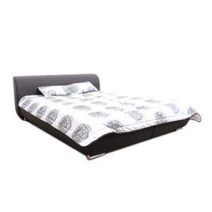 Manželská posteľ, čierna/tmavosivá/vzor, 160x200, MEO