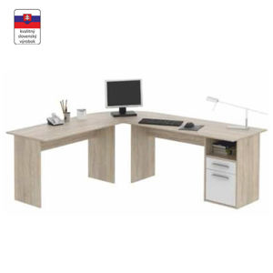 Rohový PC stôl, dub sonoma/biela, MAURUS NEW MA11