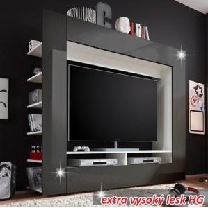 Luxusná TV a media stena, čierna/extra vysoký lesk, MEDI TV