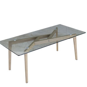 TEMPO KONDELA Konferenčný stolík, sklo/kov s úpravou buk, PEDREK Typ 2