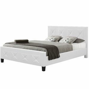 Manželská posteľ s roštom, ekokoža biela, 180x200, CARISA