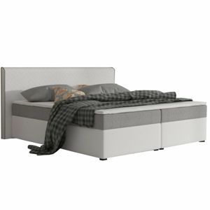 TEMPO KONDELA Komfortná posteľ, sivá látka/biela ekokoža, 180x200, NOVARA MEGAKOMFORT