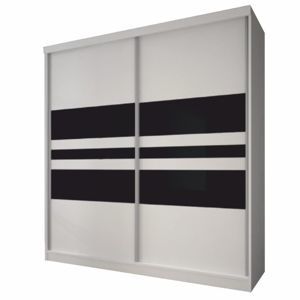 TEMPO KONDELA Skriňa s posuvnými dverami, biela/čierne sklo, 183x218, MULTI 11