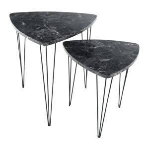 TEMPO KONDELA Set 2 konferenčných stolíkov, vzor čierny mramor/čierny kov, STOFOL