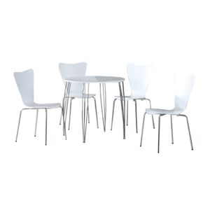 TEMPO KONDELA Jedálenský set, stôl + 4 stoličky, biela/chróm, NINA
