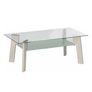 Konferenčný stolík, biela HG/sklo číre/mliečne, ADELO