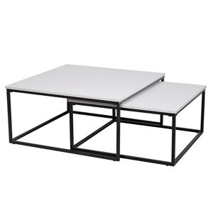 Konferenčné stolíky, set 2 ks, matná biela/ čierna, KASTLER TYP 1, rozbalený tovar