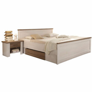 Posteľ + 2x nočný stolík, pínia biela/dub sonoma truflový, LUMERA, rozbalený tovar