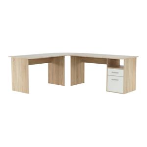 Rohový PC stôl, dub sonoma/biela, MAURUS NEW MA11, rozbalený tovar