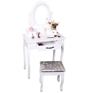 Toaletný stolík s taburetom, biela/strieborná, LINET NEW, rozbalený tovar