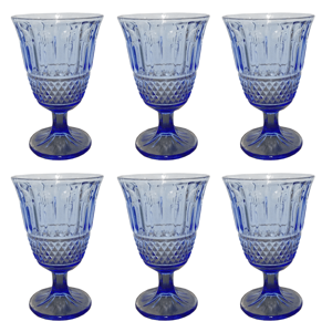 Vintage sklené poháre na víno, 6ks, 220ml, modrá, LEGACY