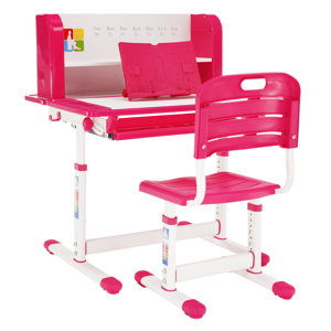 Rastúci písací stôl a stolička, ružová/biela, set LERAN RP1, rozbalený tovar