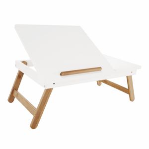 Príručný stolík na notebook/držiak na tablet, biela/prírodný bambus, MELTEN RP1, rozbalený tovar