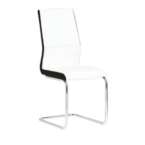 Jedálenská stolička, ekokoža biela, čierna/chróm, NEANA P1, poškodený tovar