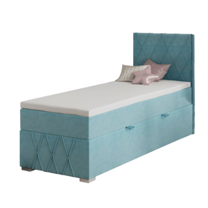 Boxspringová posteľ, jednolôžko, modrá, 80x200, pravá, PAXTON