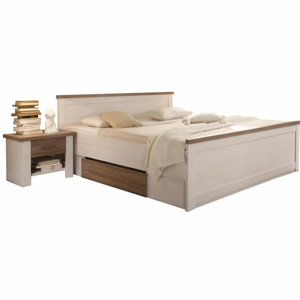 Posteľ + 2x nočný stolík, pínia biela/dub sonoma truflový, LUMERA R1, rozbalený tovar