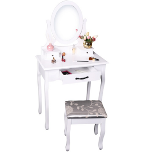 Toaletný stolík s taburetom, biela/strieborná, LINET NEW P2, poškodený tovar