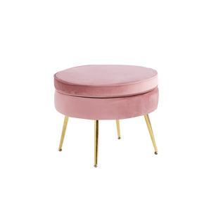 Luxusný taburet, ružová Velvet látka/chróm zlatý, Art-deco, NOBLIN NEW TYP 1
